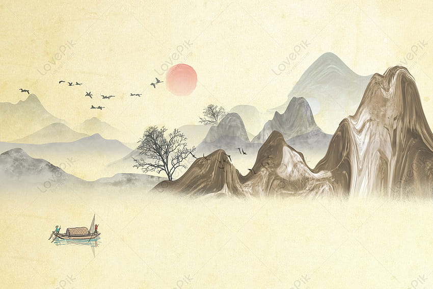 Chinesische Wind- und Tuschemalerei-Hintergründe, chinesische Tusche HD-Hintergrundbild