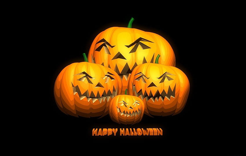 the inscription, pumpkin, halloween, black background, happy Halloween , section праздники, pumpkin happy halloween HD wallpaper