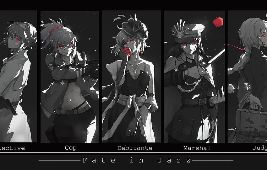สาว ๆ อะนิเมะ นักสืบ มาร์แชลล์ งานศิลปะ Okita Souji ตำรวจ สาวอะนิเมะ จับแพะชนแกะ Fate/Grand Order Oda Nobunaga ผู้พิพากษา Fate Series Joan of Arc Arturia Pendragon Mordred ส่วน сёнэн วอลล์เปเปอร์ HD