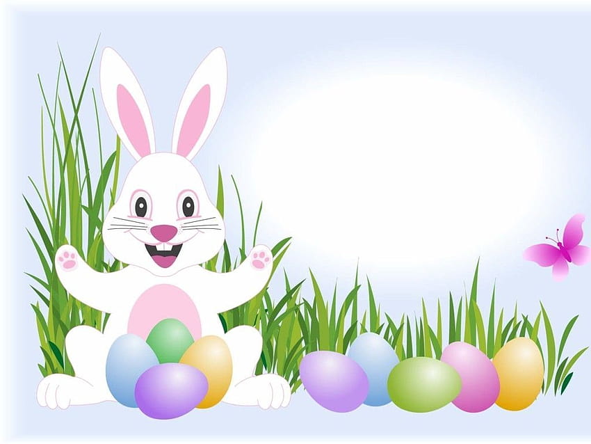 Plantillas imprimibles de invitación de búsqueda de huevos de Pascua, conejitos con huevos de Pascua fondo de pantalla