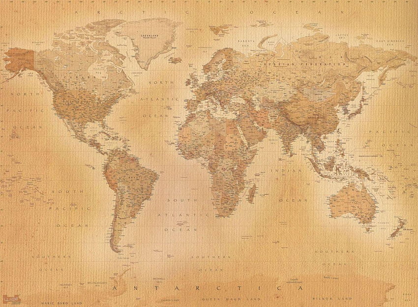 Papier peint carte du monde vintage de style ancien 2,32 m x 3,15 m Nouveau, carte du monde Fond d'écran HD