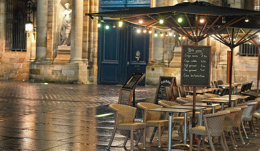 Street Cafe W Bordeaux, Francja, paryska kawiarnia Tapeta HD