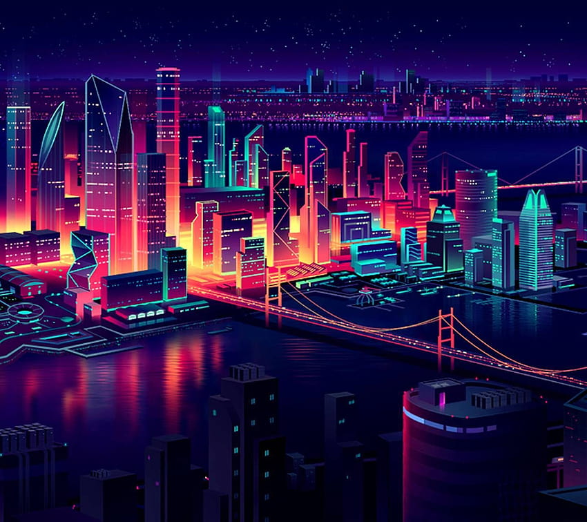 Digital Art, retro neon metropolis HD wallpaper
