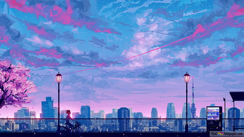Anime city night, night city aesthetic pc HD wallpaper