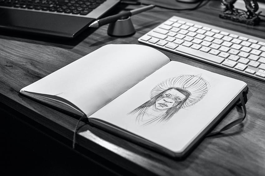 회색 나무 표면에 스케치북 · 스톡, 드로잉북 HD 월페이퍼