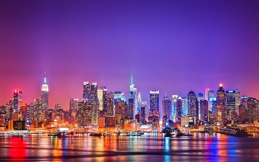 高解像度の夜の美しいニューヨーク市の光、夜のニューヨーク 高画質の壁紙