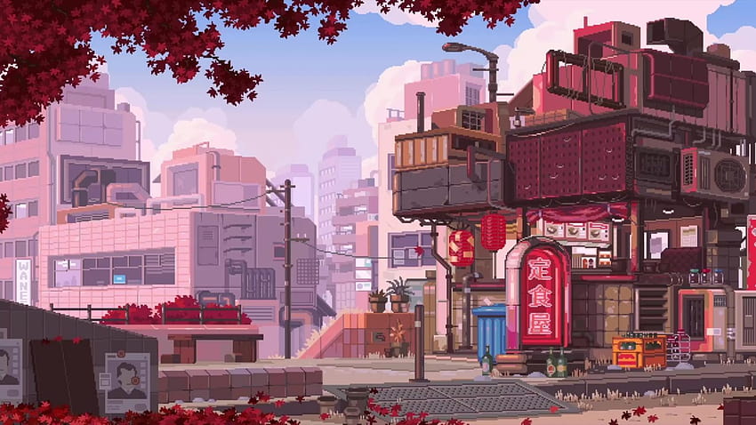 Japan Street Fall City Live, autumn pixel art HD wallpaper
