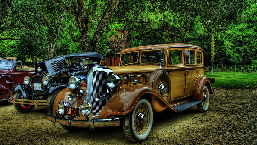 Vintage, Auto, Oldtimer, digitale Kunst, Fahrzeug, Bäume, Pflanzen, alter Jahrgang HD-Hintergrundbild