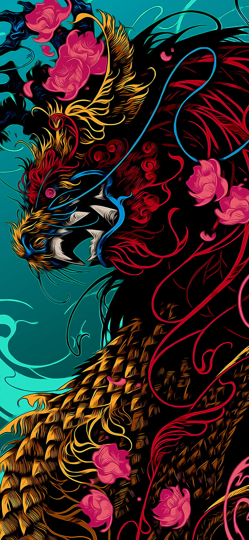 Dragón chino rojo y dorado, dragón rojo chino fondo de pantalla del teléfono