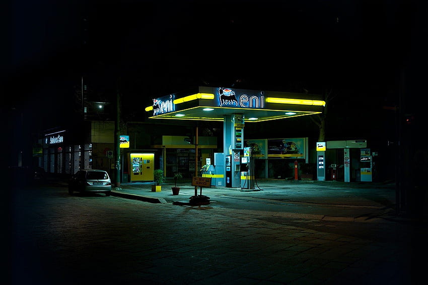 ガソリンスタンド / およびモバイル背景、ネオンガス 高画質の壁紙