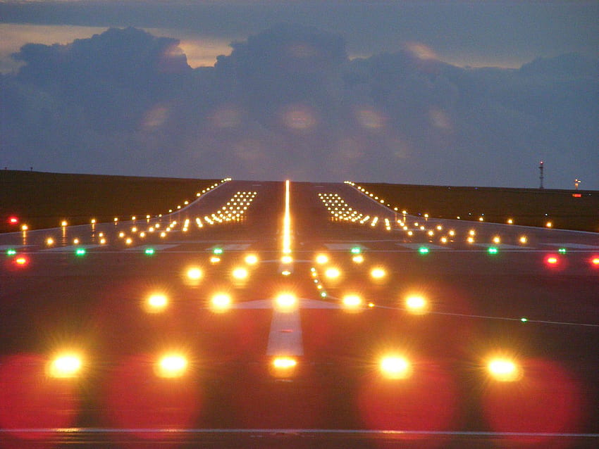 Nacht der Landebahn des Flughafens, erstaunliche Landebahn HD-Hintergrundbild
