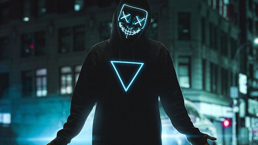 Chłopięca maska, neonowa maska ​​hakera Tapeta HD