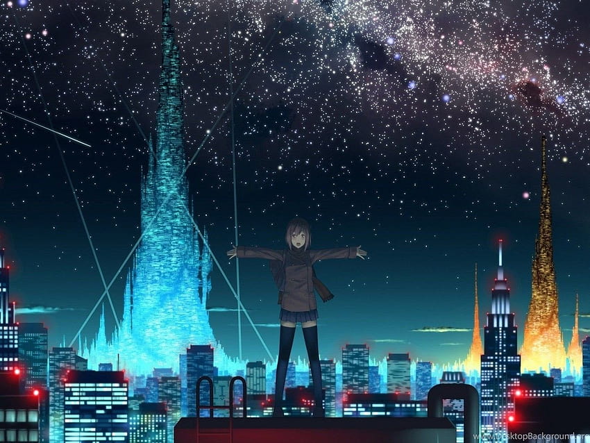 Starry Sky Over Anime City Anime Backgrounds HD wallpaper | Pxfuel