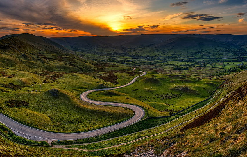 England, Road, Panorama, Peak District , раздел пейзажи HD тапет