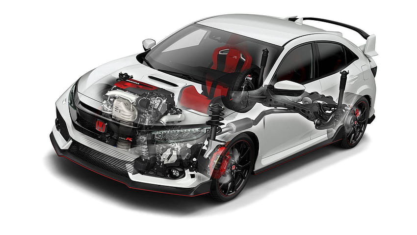 2019 Honda Civic Type R взима нова сива боя, по-физическа, разрез на двигателя на honda HD тапет