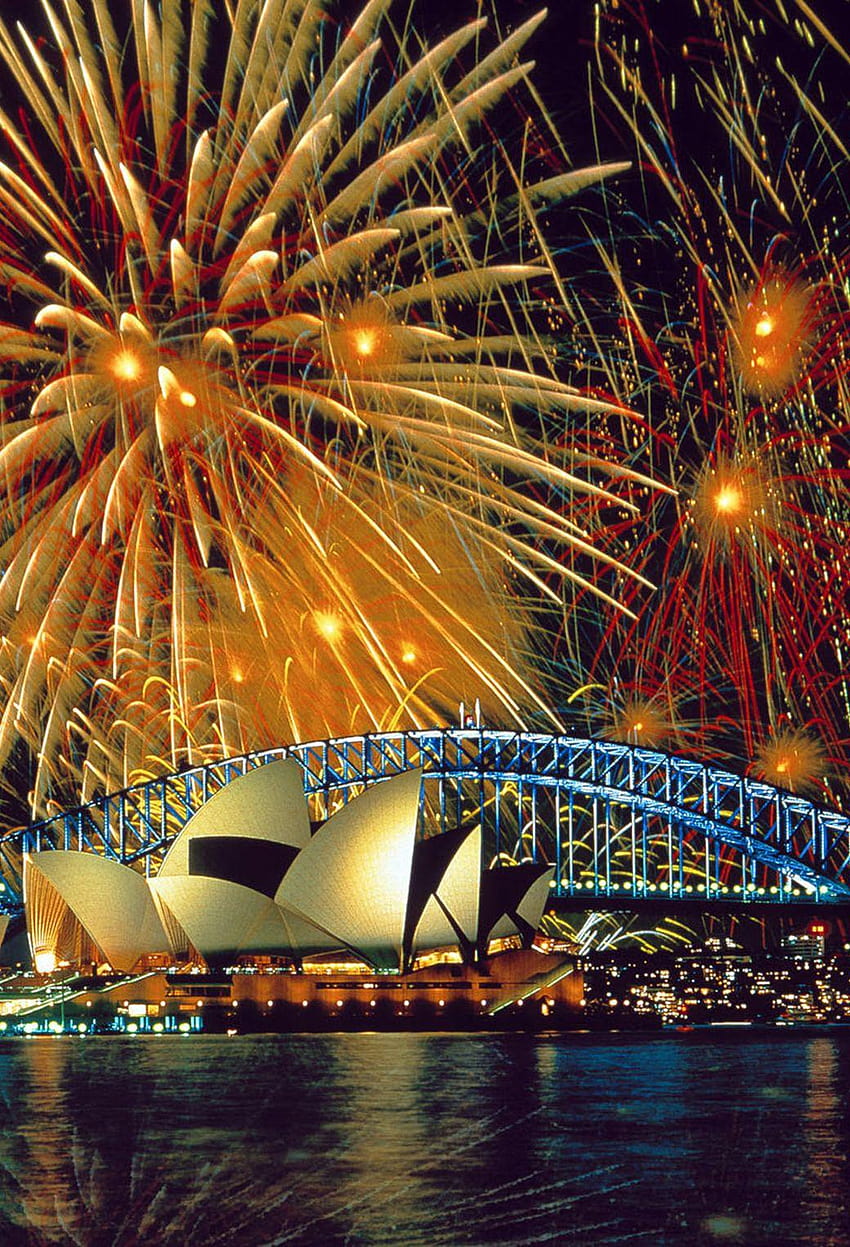 Feuerwerk Sydney Opera House und Harbour Bridge für iPhone HD-Handy-Hintergrundbild