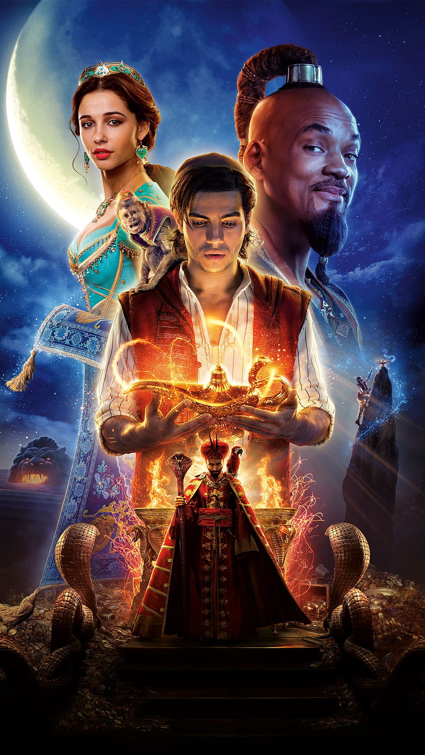 Affiche du film Aladdin en résolution 2160x3840, films d'action en direct Fond d'écran de téléphone HD