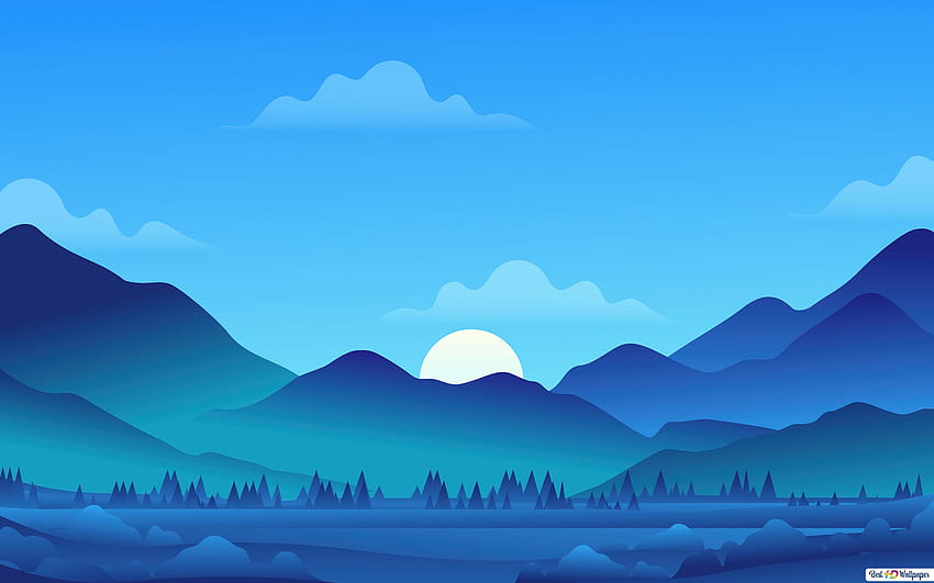 Berge Minimalismus, minimalistisches Blau HD-Hintergrundbild