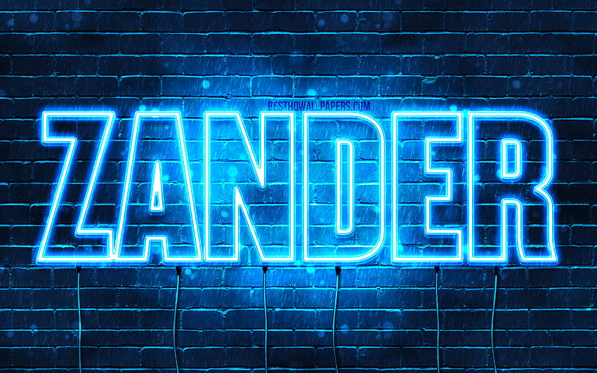 Zander, with names, horizontal text, Zander name, blue neon lights, with Zander name with resolution 3840x2400. High Quality HD wallpaper