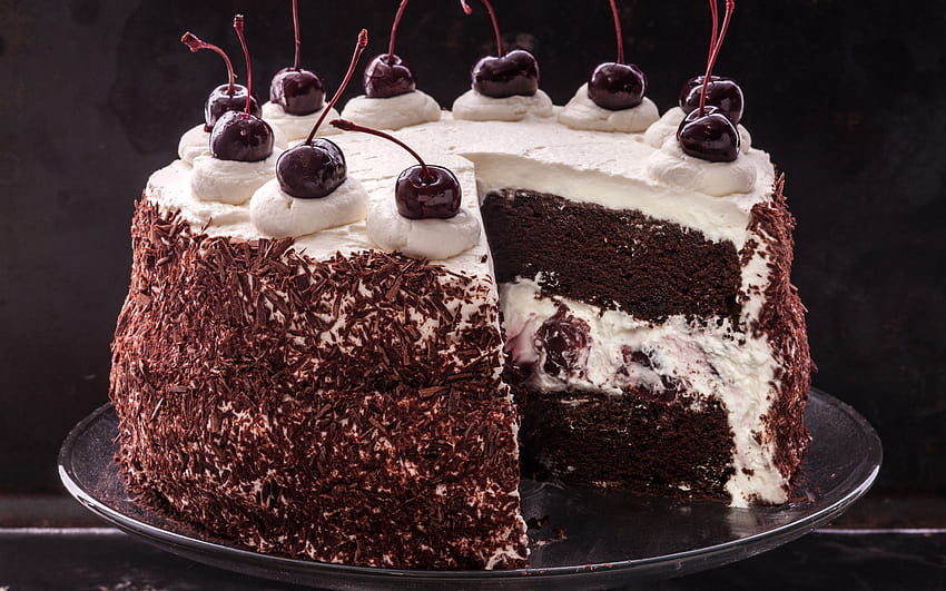 Black Forest Cake, Chocolate, Cherries HD wallpaper