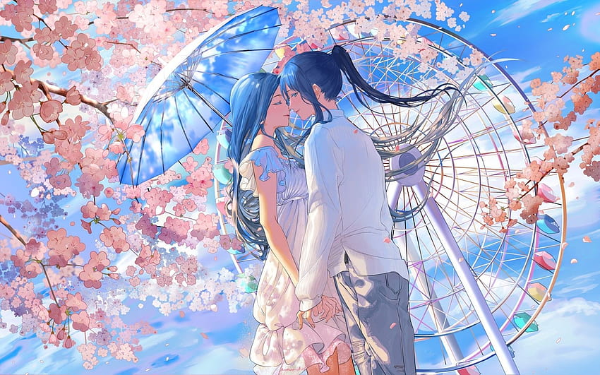 1680x1050 Anime Couple, Romance, Cute, Ferris Wheel, Blue, anime spring HD wallpaper