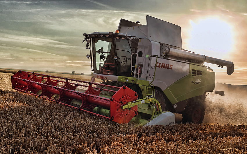 Claas Tucano 580, combine harvester, harvesting concepts, wheat harvesting, combine on the field, sunset, evening, agricultural machinery, Claas with resolution 2560x1600. High Quality HD wallpaper