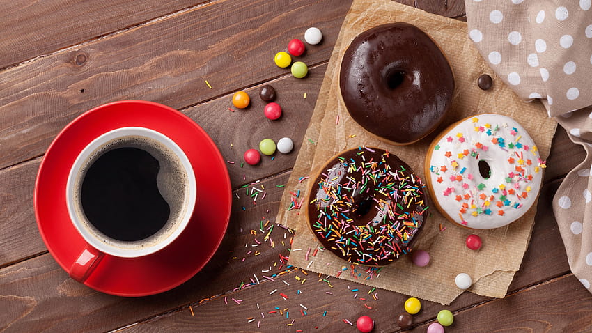 Coffee, donuts, dessert 3840x2160 U, coffee with a donut HD wallpaper