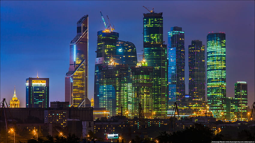 Moskau, Moskau City, Nacht, Turm 2000, Merkur, Moskau bei Nacht HD-Hintergrundbild
