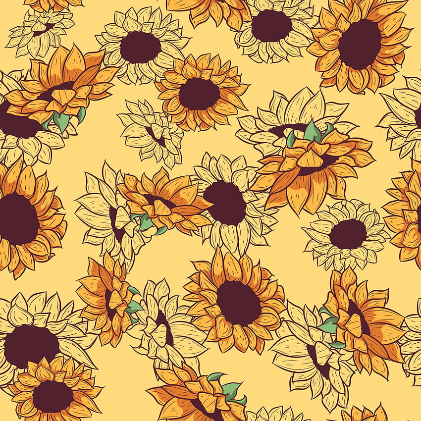 Żółty wzór z słonecznikowymi rysunkami i szkicami. Powtarzające się tła z letnimi elementami kwiatowymi i botanicznymi. with wildflowers 2178024 Grafika wektorowa w Vecteezy, letnie rysunki Tapeta na telefon HD