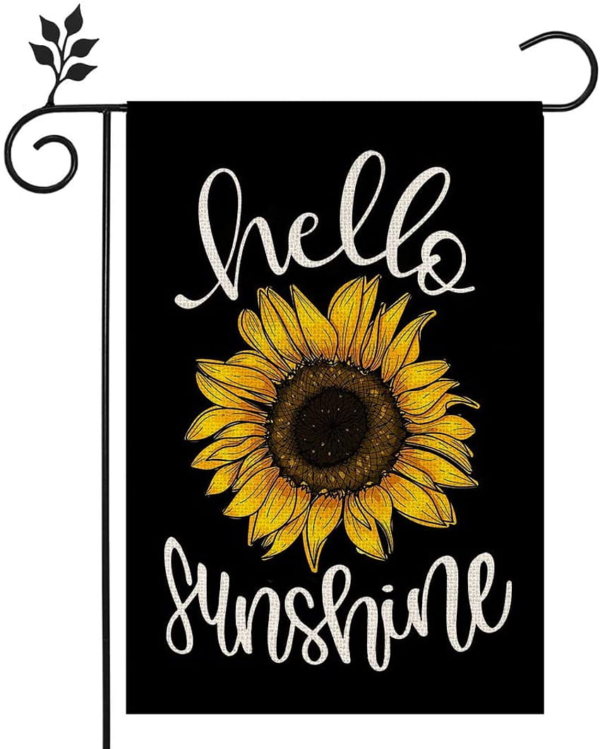 Amazon : CROWNED BEAUTY Hello Sunshine Summer Garden Flag Sunflower Black 12×18 Inch Double Sided Vertical Yard Outdoor Decoration CF159 HD phone wallpaper