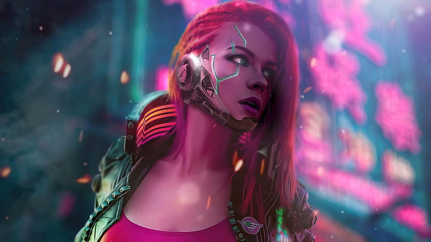 Cyberpunk Chica Futurista Pelo Rosa Cyberpunk, chica cyberpunk rosa fondo de pantalla