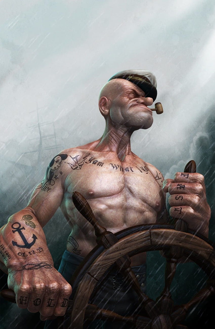 Popeye, sztuka cyfrowa, marynarze, realistyczny, popeye żeglarz człowiek android Tapeta na telefon HD