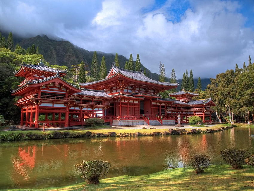 The temple and the sky, the byodo in temple HD wallpaper