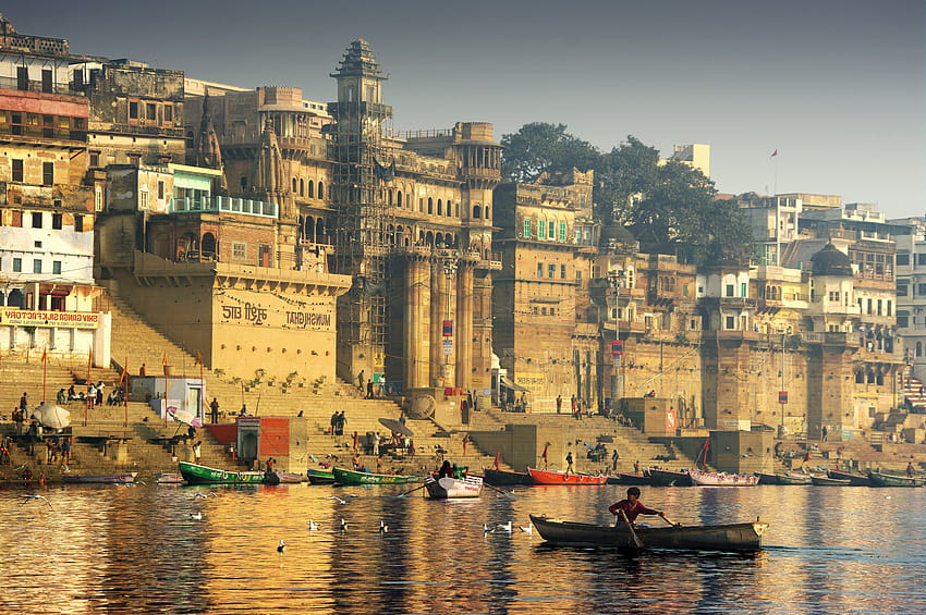 woda, miasto, Varanasi / i mobilne tła, rzeka Ganga Tapeta HD