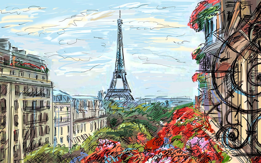 パリの空、雲、家、フランス、フランスのアートワーク、アート、絵画 [2880x1800] for your、Mobile & Tablet、フランスの美学 高画質の壁紙