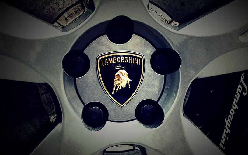 Lamborghini logo on wheel and, logo lamborgini HD wallpaper