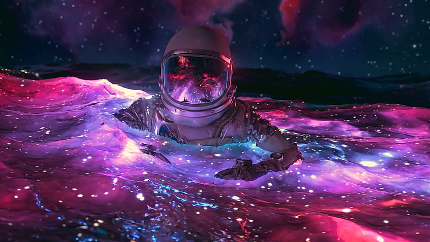 Okyanusta Astronot, neon uzay adamı HD duvar kağıdı