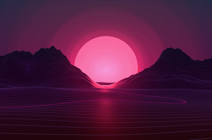 coucher de soleil soleil rose paysage abstrait néons, esthétique rose Fond d'écran HD