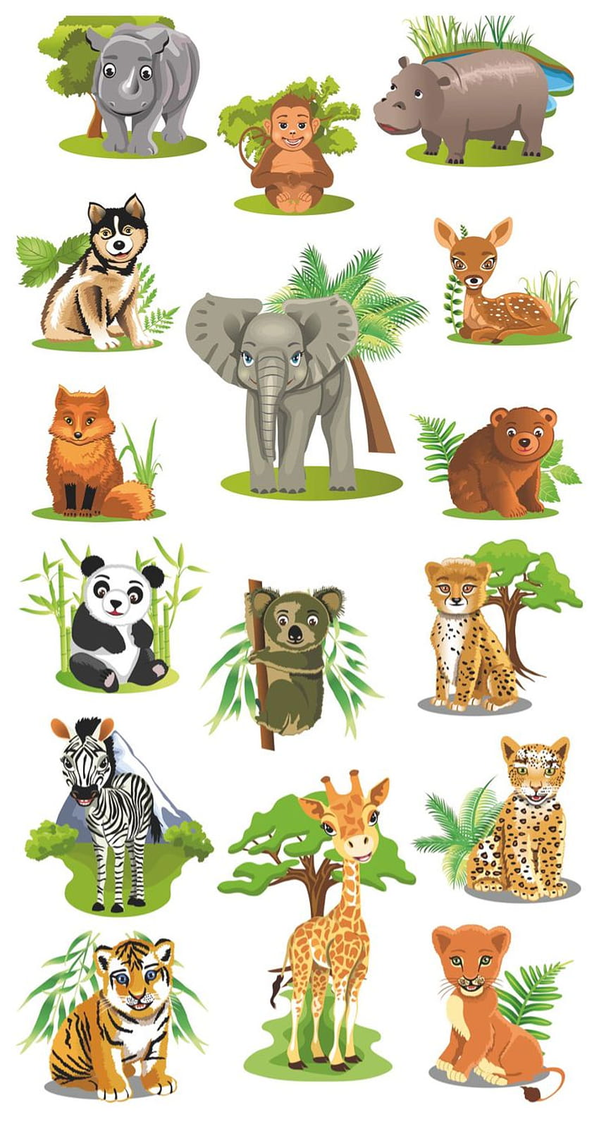 Vector de animales de dibujos animados, dibujos animados de zoológico fondo de pantalla del teléfono
