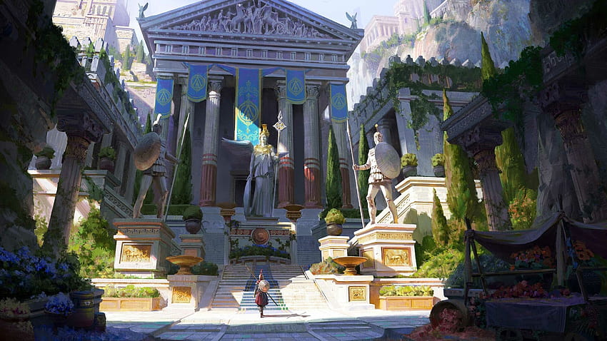 Fantasy Building, greek temple HD wallpaper