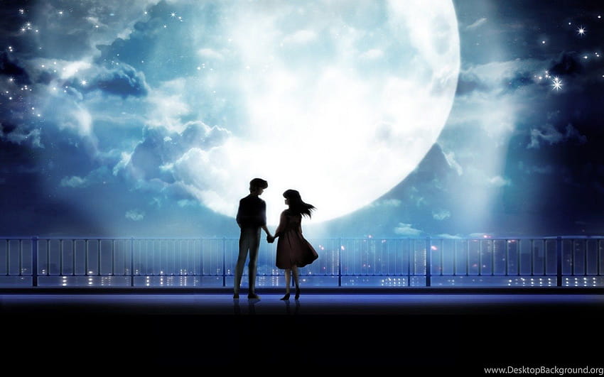 어두운 밤 배경에서 애니메이션 사랑 커플, 로맨틱 커플 HD 월페이퍼
