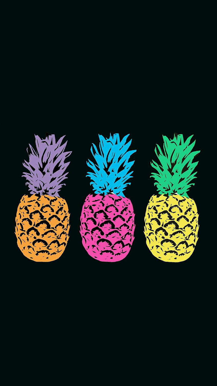 Ananasowe neonowe pop-artowe czarne tła, muzyka ananasowa Tapeta na telefon HD