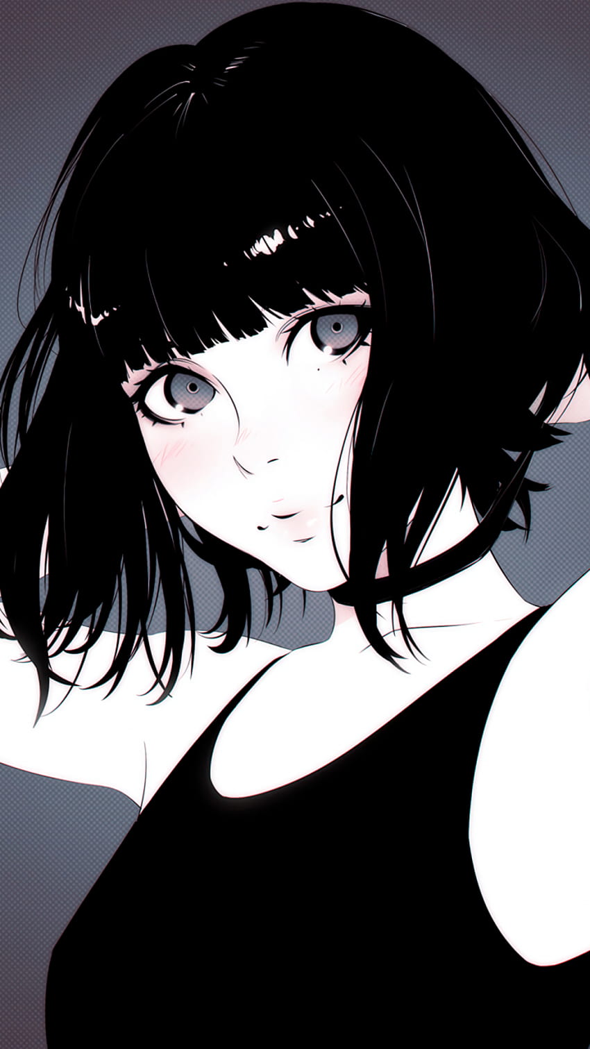 Ragazza, capelli scuri, breve, opera d'arte digitale, sguardo fisso, 720x1280, estetica dark anime girl Sfondo del telefono HD