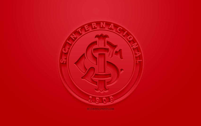 Internacional SC, Inter RS, yaratıcı 3D logo, kırmızı bir arka plan, 3d amblem, Brezilya Futbol Kulübü, Serie A, Porto Alegre, Brezilya, 3d sanat, futbol, ​​şık 3d logo, Sport Club Internacional, sc internacional HD duvar kağıdı