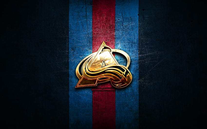 Colorado Avalanche, golden logo, NHL, blue metal background, american hockey team, National Hockey League, Colorado Avalanche logo, hockey, USA with resolution 2560x1600. High Quality HD wallpaper