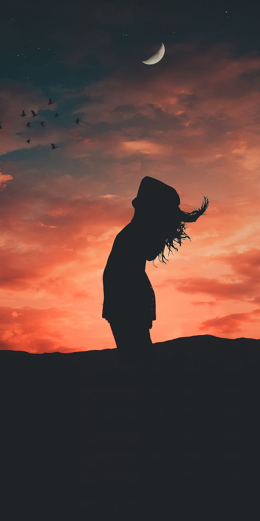 Sunset, girl, dom, outdoor, relaxed, silhouette, 1080x2160, sunset girl HD phone wallpaper