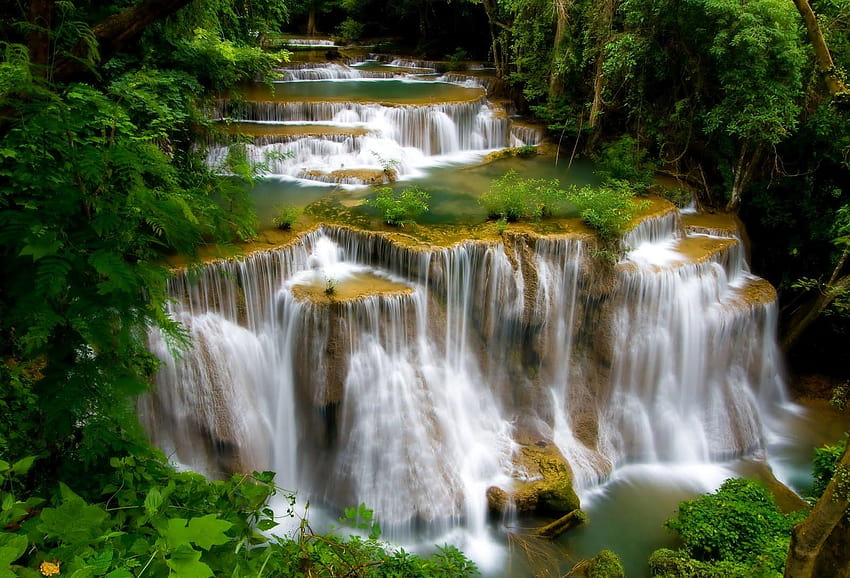 idool Cascadas Huay Mae Khamin Waterfall в Тайланд, huai mae khamin waterfall HD тапет