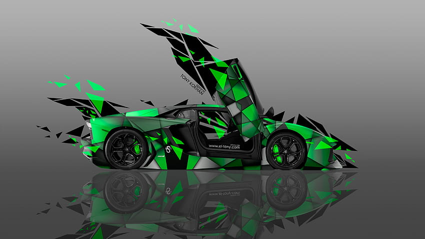 Lamborghini Aventador Side Transformer Abstract Car 2014, pink and green lambo HD wallpaper