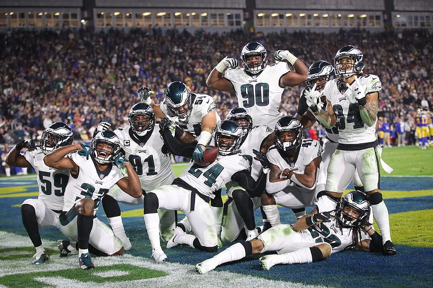 Jogadores do Philadelphia Eagles comemoram grande vitória sobre o Rams em Los Angeles papel de parede HD