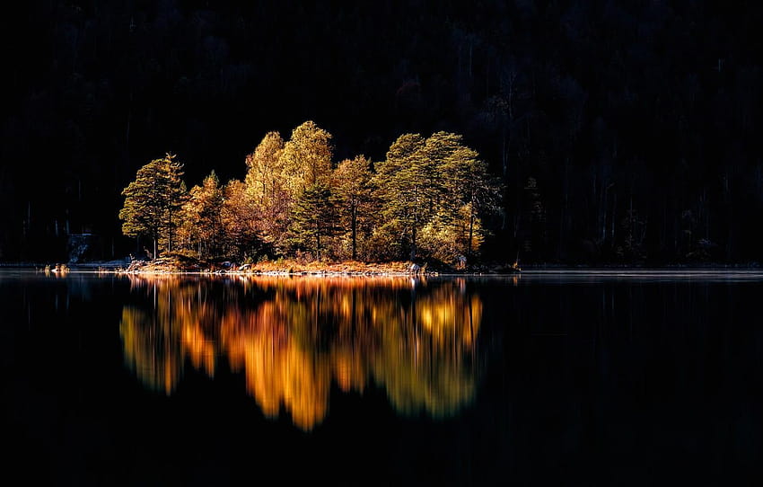 autumn, trees, island, Germany, Bayern, lake, eibsee lake HD wallpaper